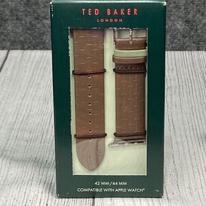 Ted Baker London Apple Watch Band 42/44mm Brown Monogram Embossed Leather Strap